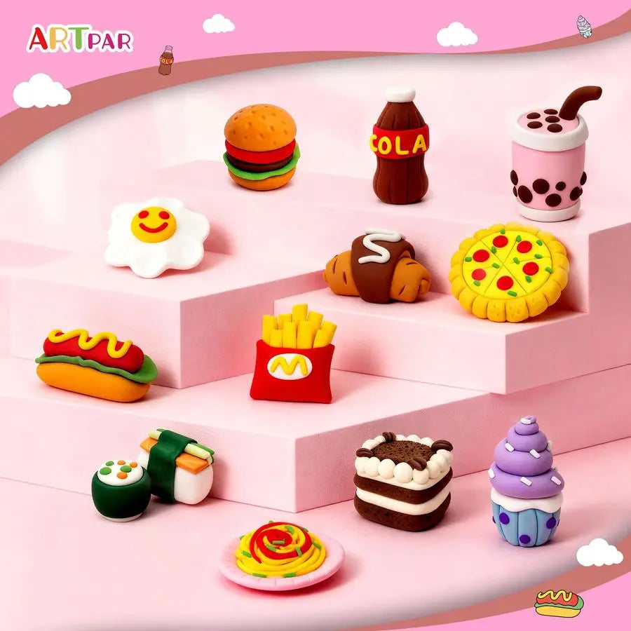 Dry Clay Kit for Kids,12 Box Mini Food Modeling Magic Clay Sculpting Set,Safe NonSticky,Ultra Light amp Soft,Arts amp Crafts Fun