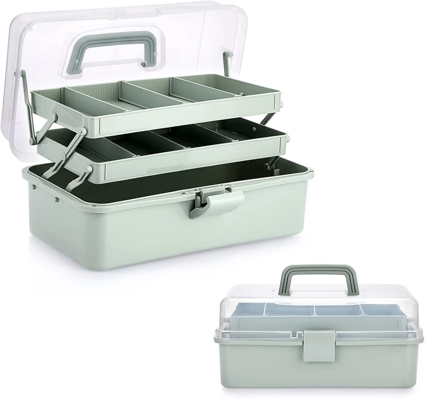 3-Layer Plastic Dividing Storage Box Craft Organizer and Storage with Adjustable Spacers Portable Handled Art Supply