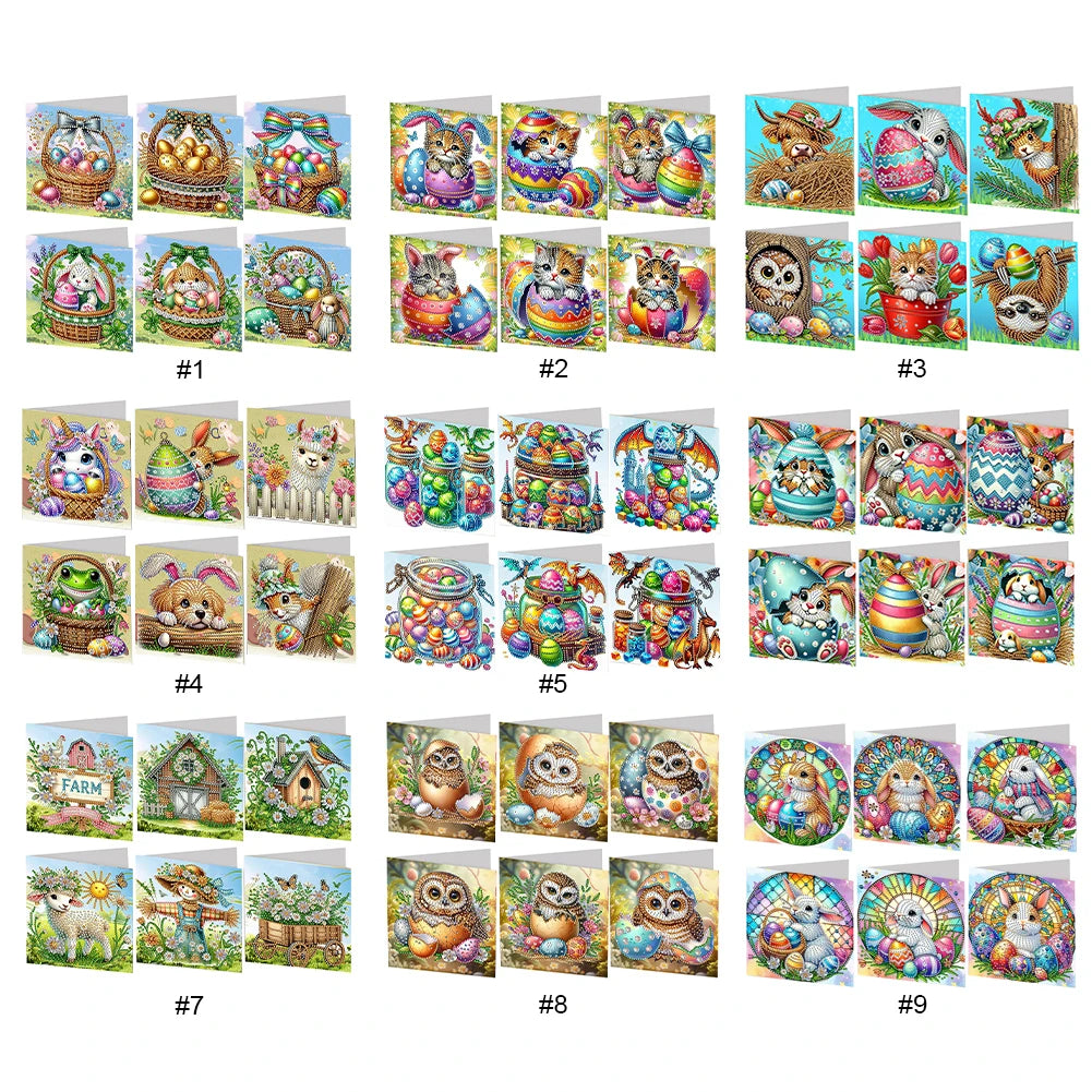6Pcs Easter Egg DIY Diamond Painting Card Rhinestone Painting Card Kit Diamond Painting Greeting Card for Holiday Party Favors