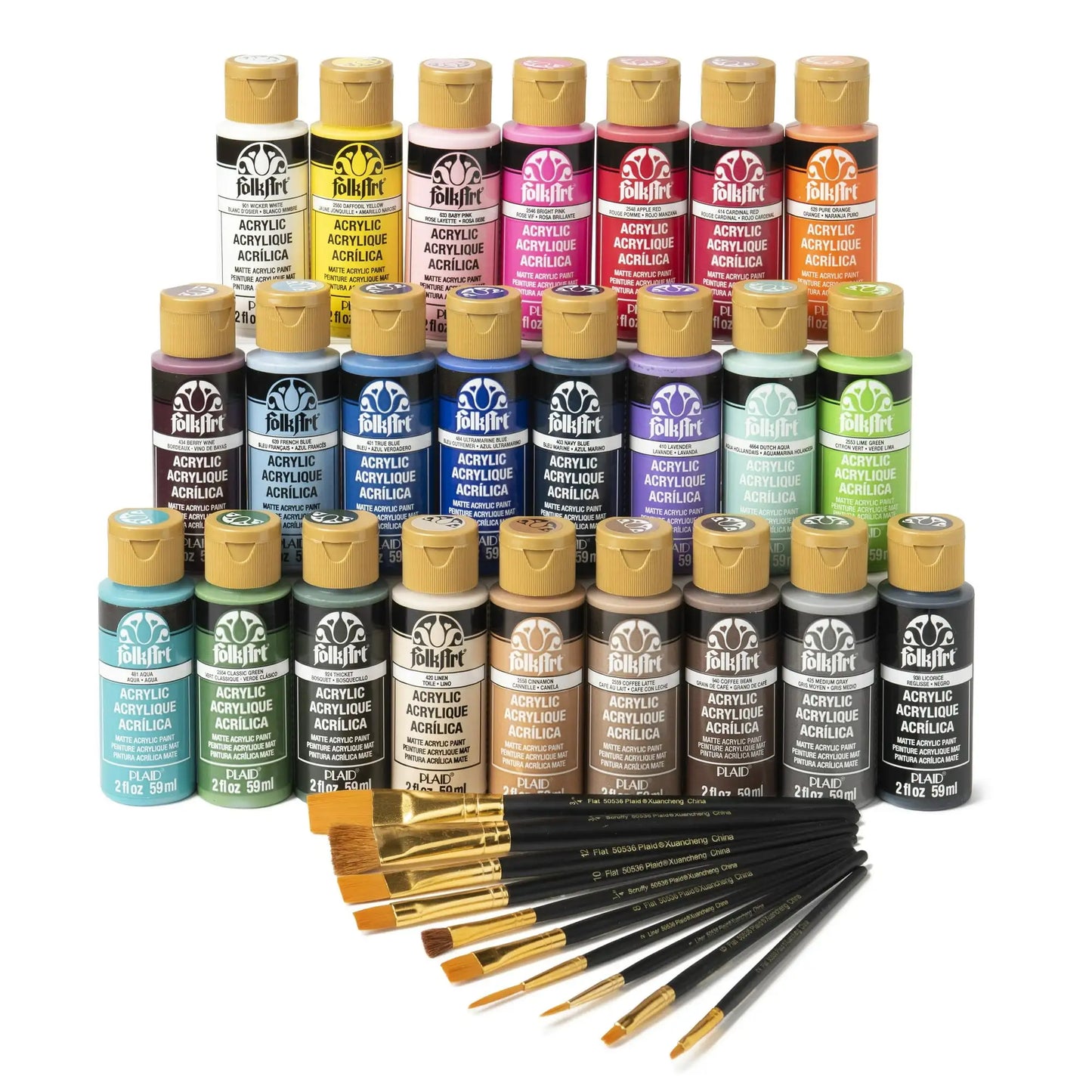 FolkArt Let's Paint Live Acrylic Craft Paint and Paintbrush Set, 34 Pieces
