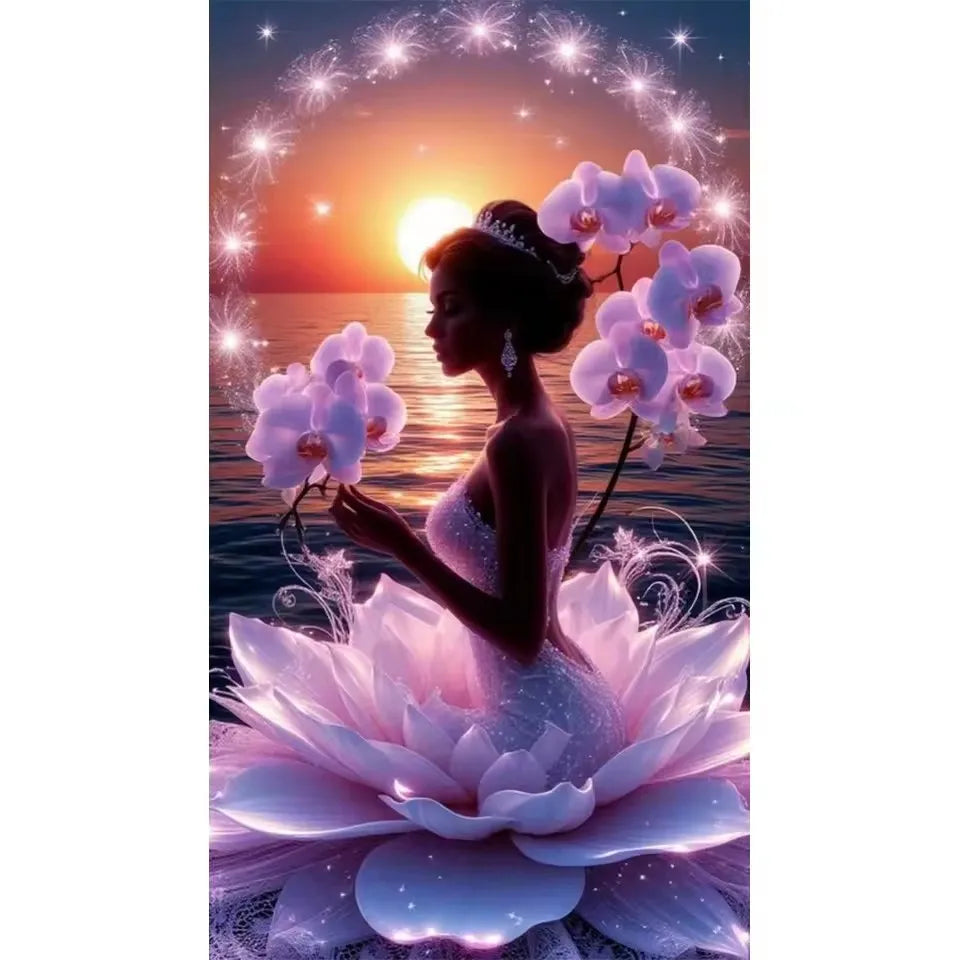 Diamond Painting Art 5D DIY Beautiful Elegant Woman Orchid Flowers Full Square Round Mosaic Rhinestone Handmade Cross Stitch