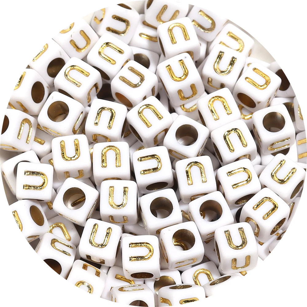 100Pcs/Lot 4.5mm 6mm Cube Acrylic Beads Alphabet Gold Letter Spacer Loose Beads 
For DIY Crafts Ornament Making
