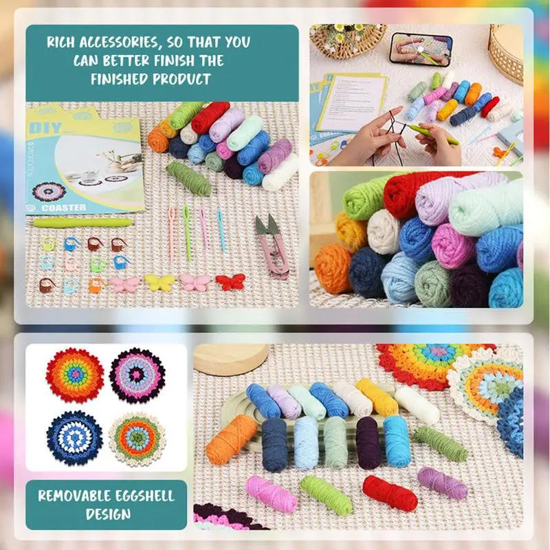 Crochet Flower Coasters Kit Learn To Crochet Set Crochet Kit For Beginners Coaster Flower Pot Crochet Kits With Crochet Yarns
