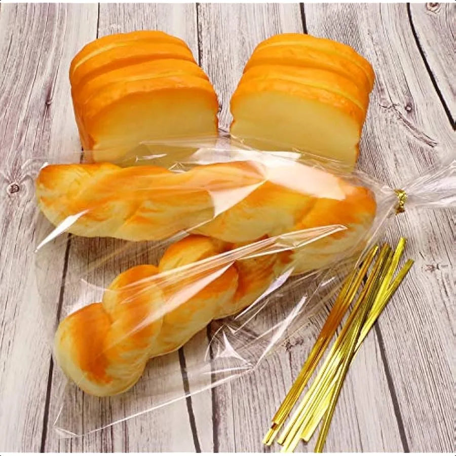 8" x 12" Clear Treat Bags OPP Cello Cellophane Flat Bag With 50Pcs Gold Color Twist Ties For Wedding Gift Candy Cookie Bakery B