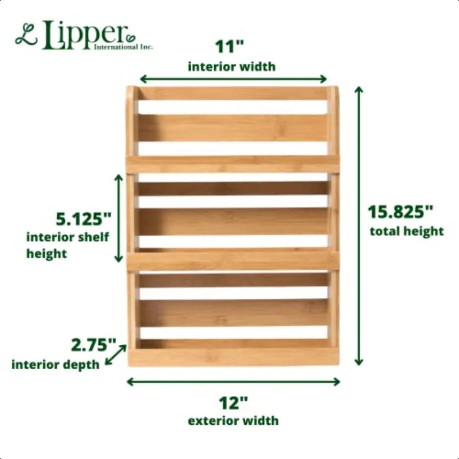 Bamboo Wood 3Tier Rack 8840 Space Saving 12" x 2.3" Vertical Storage Craft Supplies Attached Ring Hangers