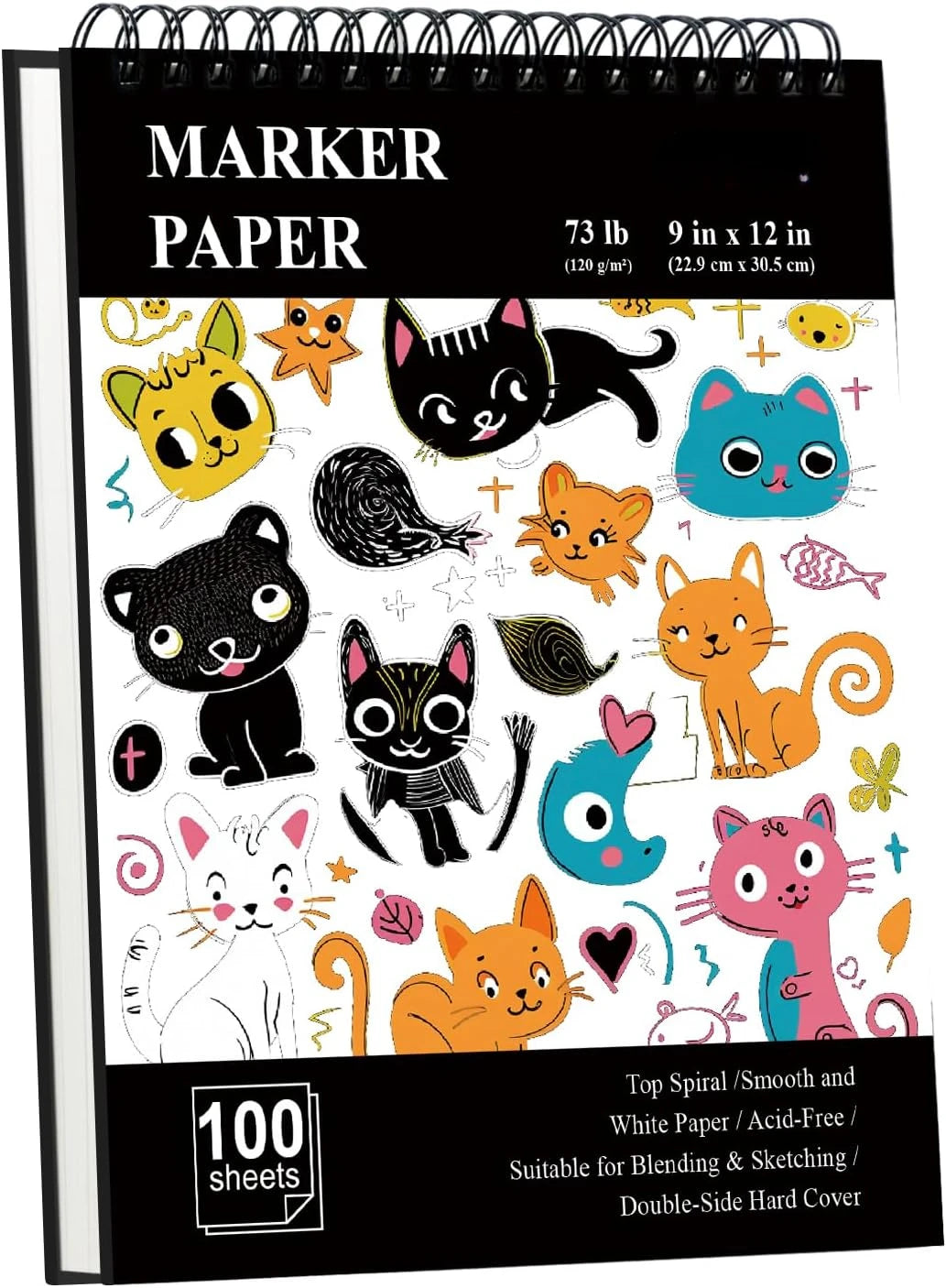 9"x12" marker paper sketchbook, 120 GSM / 73 lbs alcohol marker paper, 100 hardcover sketchbooks