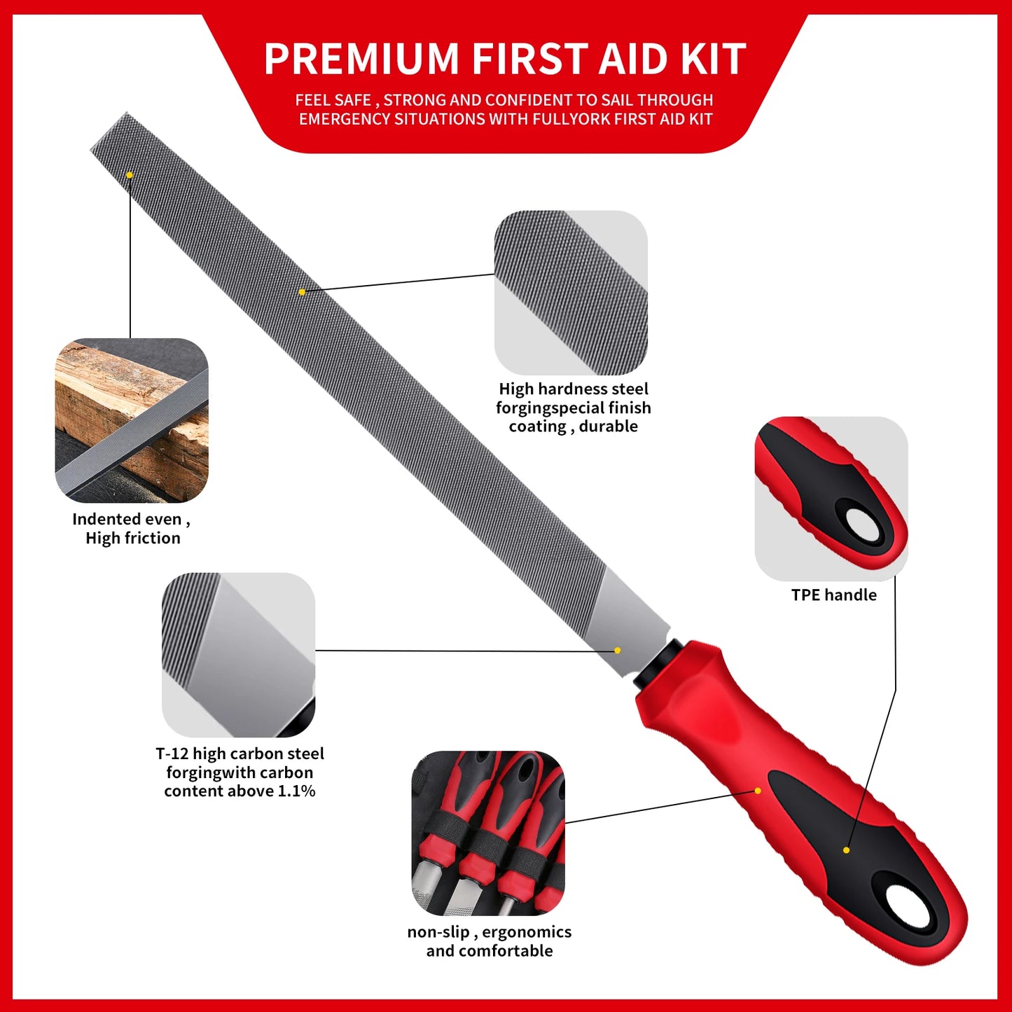 57Pcs Metal & Wood File Rasp Set, Grade T12 Forged Alloy Steel, Half-round/Round/Triangle/Flat 4pcs Large Tools, 14pcs Needle Fil