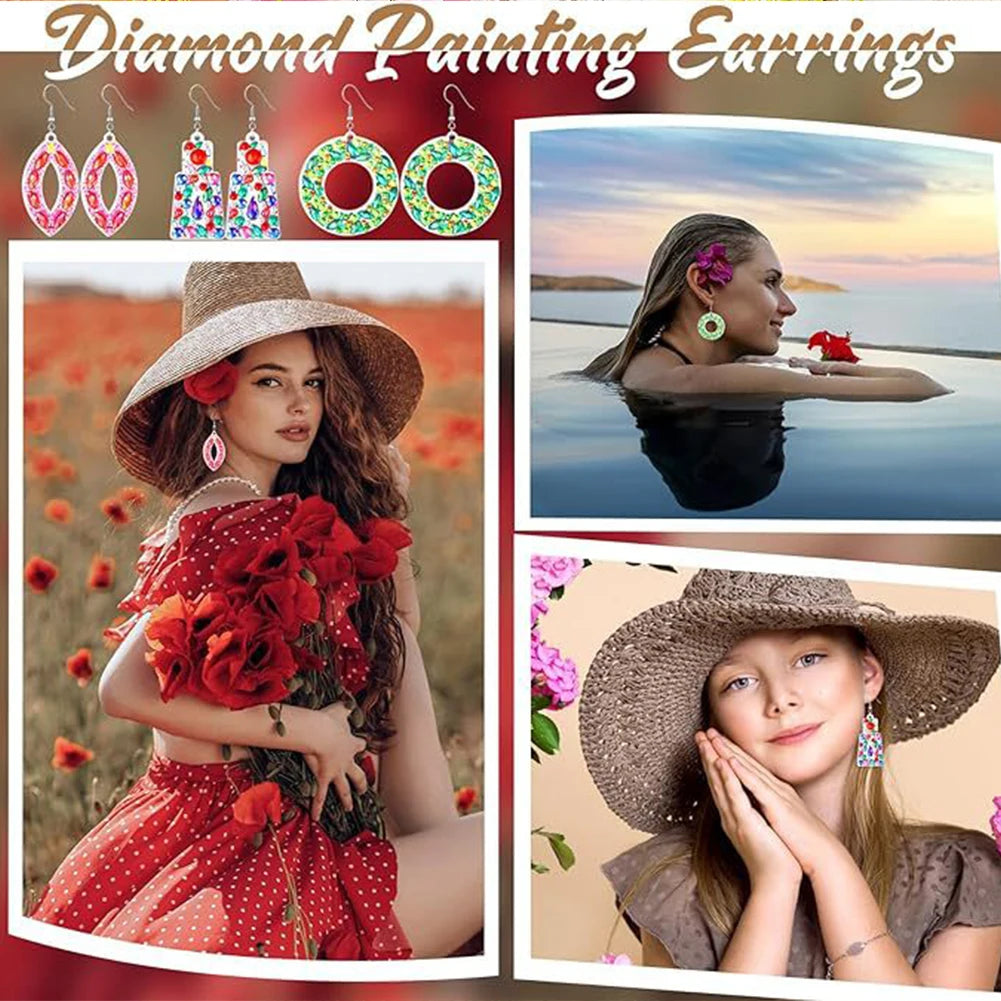 10 Pairs Double Sided Diamond Painting Earrings Dangle Drop Diamond Art Earring Kit Mosaic Drill Earring Kits for Women Girls