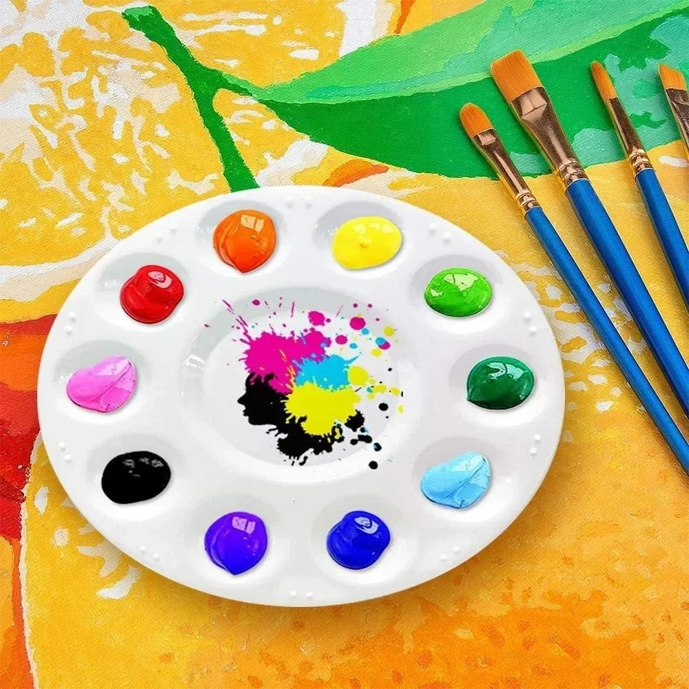 Art works and painting supplies,, plastic paint palettes for children or students to paint on school projects or in art classes