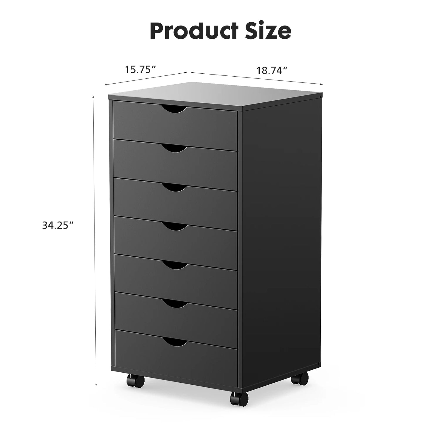 JH 7 Drawer Chest Dressers Nightstand Storage Cabinet Wooden File Office Mobile Cabinet Wheels