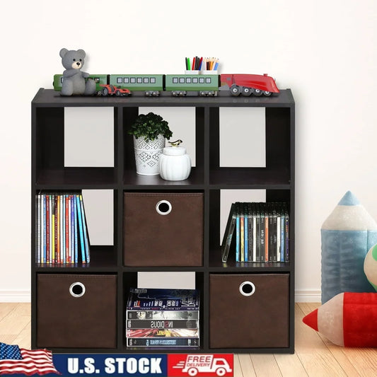 9-Cube Organizer with Foldable Bins Engineered Wood Storage Solution Toys Crafts Office Supplies and Home Decor