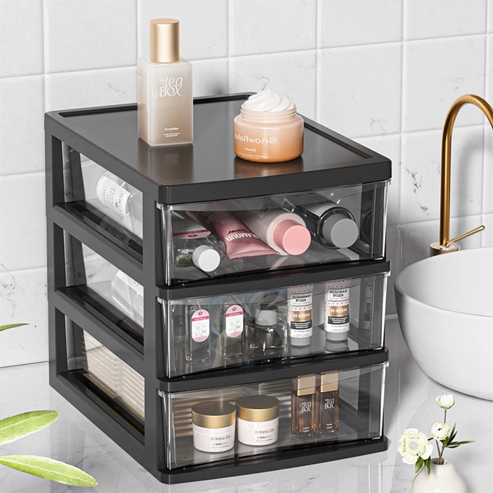 Multi-Layer Plastic Desktop Storage Box 2-6 Layers with Drawer for Home Office Stationery