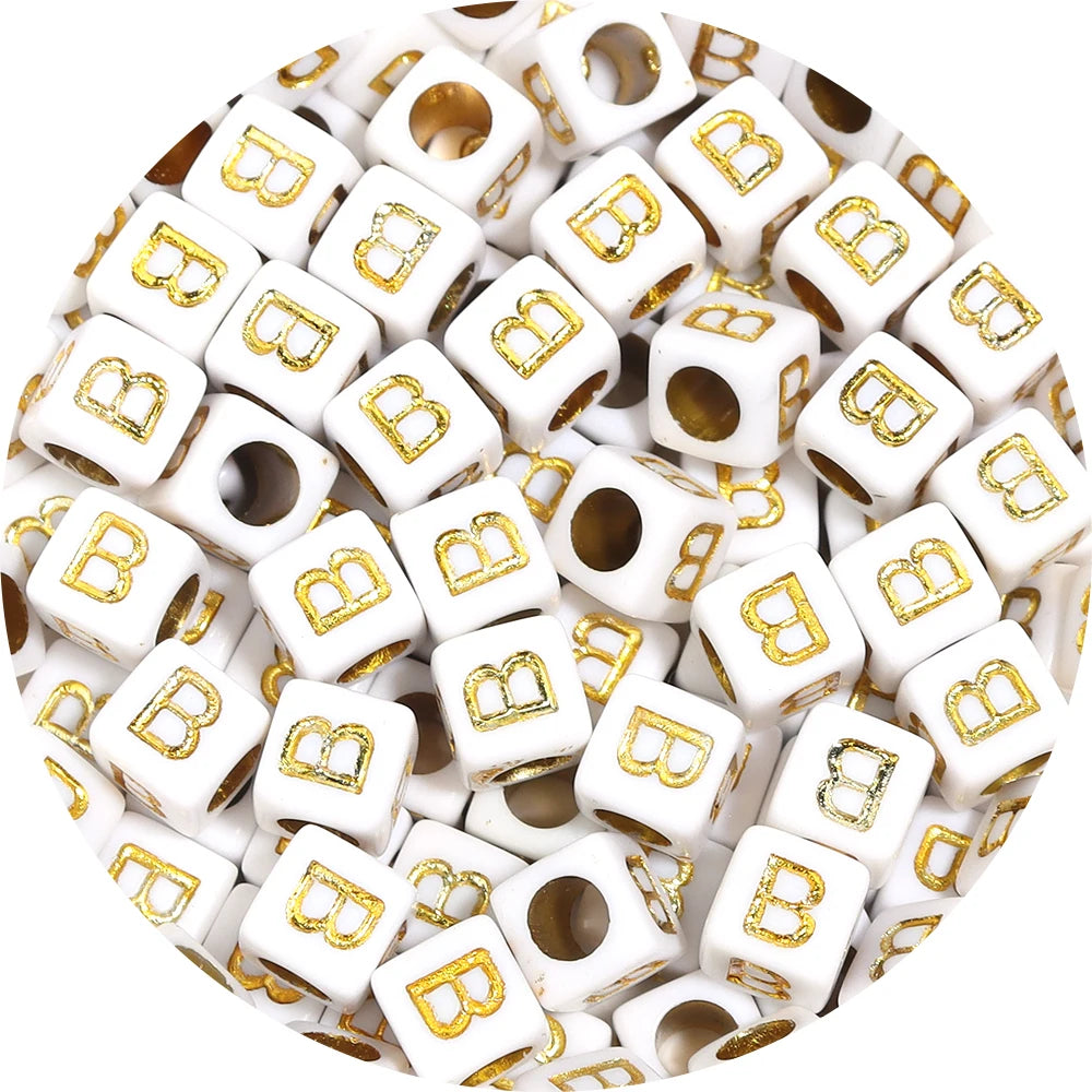 100Pcs/Lot 4.5mm 6mm Cube Acrylic Beads Alphabet Gold Letter Spacer Loose Beads 
For DIY Crafts Ornament Making