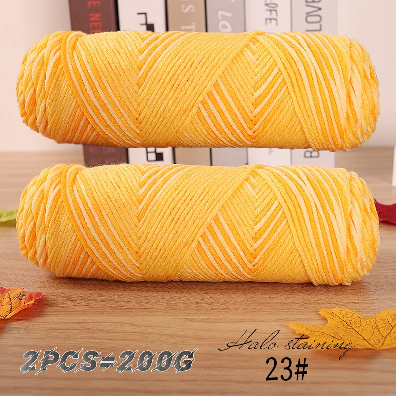 2 PCs Colorful 5-strand Dyed Milk Cotton Baby Sweater Yarn Self Woven Scarf Medium Thick Handmade DIY Woven Crochet Material Bag