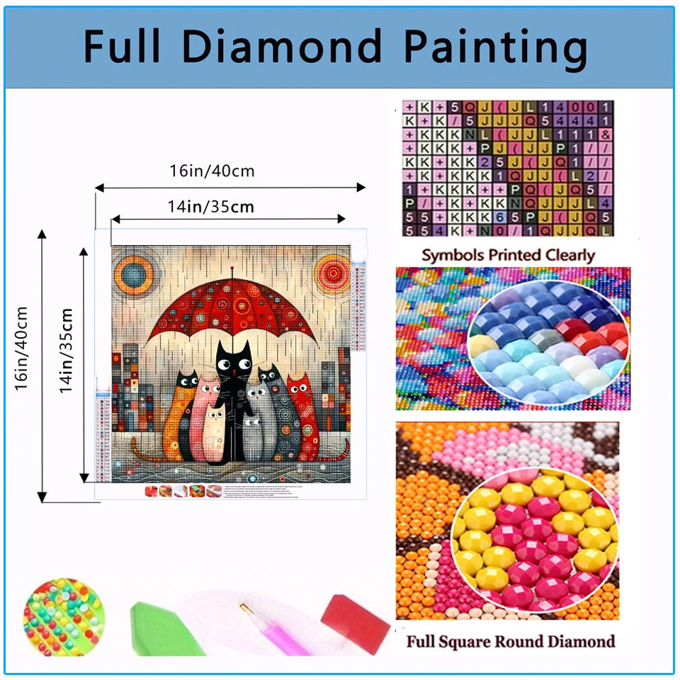 Diamond Painting Art Abstract Cartoon Cat Picture Full Diamond Mosaic Cross Stitch Kits DIY for Personalized Home Decoration