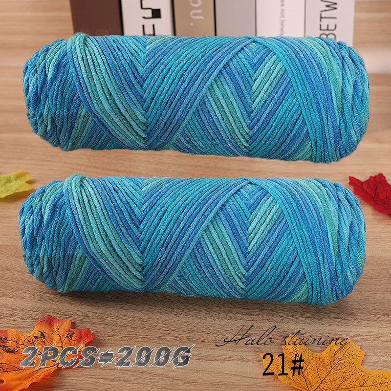 2 PCs Colorful 5-strand Dyed Milk Cotton Baby Sweater Yarn Self Woven Scarf Medium Thick Handmade DIY Woven Crochet Material Bag
