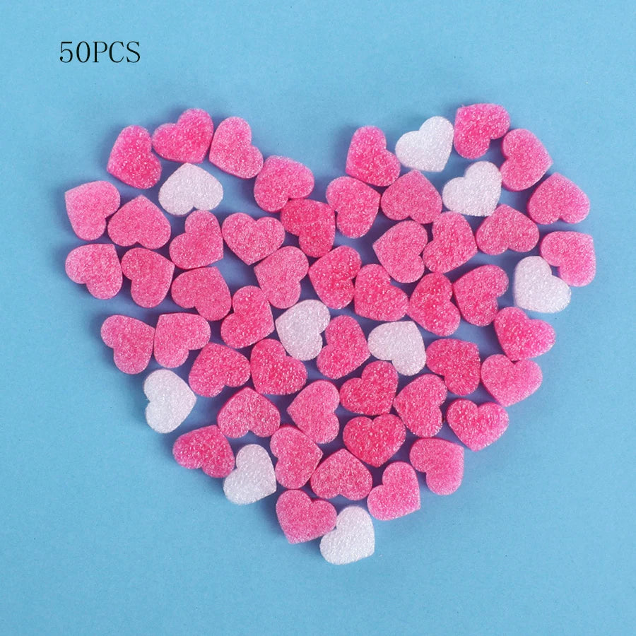 50pcs/bag Gift Box Fluffy Slime Filler Sludge Clay Pink Heart Love Beads Foam Strip Slime DIY Wedding Favors Flower Box Filler