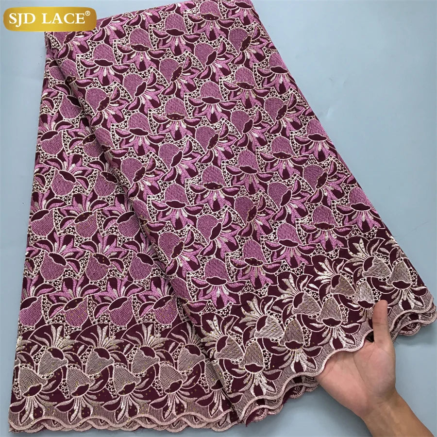 SJD LACE African Nigerian Cotton Lace Fabrics 5 Yards 2026 High Quality Swiss Cotton Lace for Sewing Party Women DIY Dress 4016