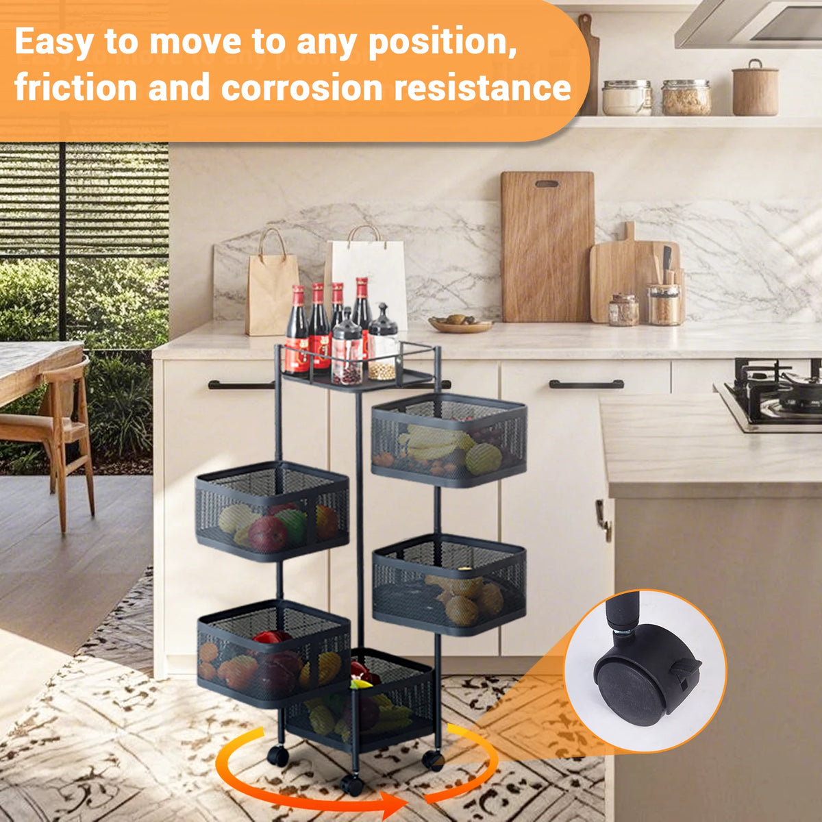 Storage Shelf Movable Gap Rack Serving Cart, Metal Mesh Basket with Lid, 
organizer Cart