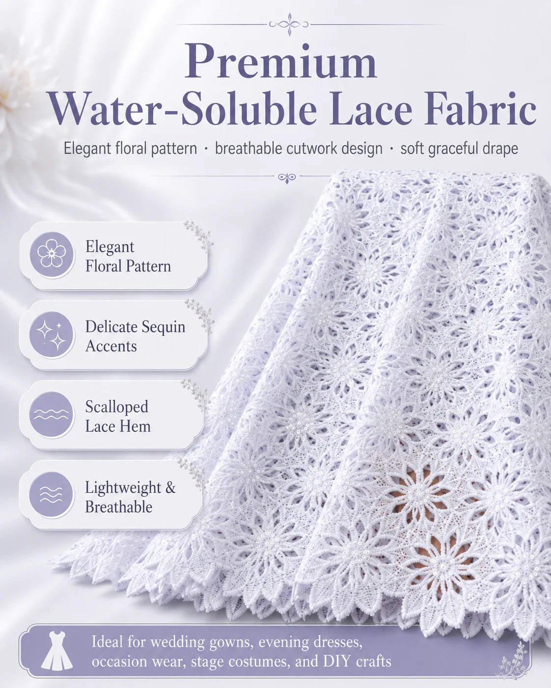 White African Guipure Cord Lace Fabric with Sequins 2025 High Quality Nigerian Guipure Cord Lace for Sewing Wedding Dress F4025