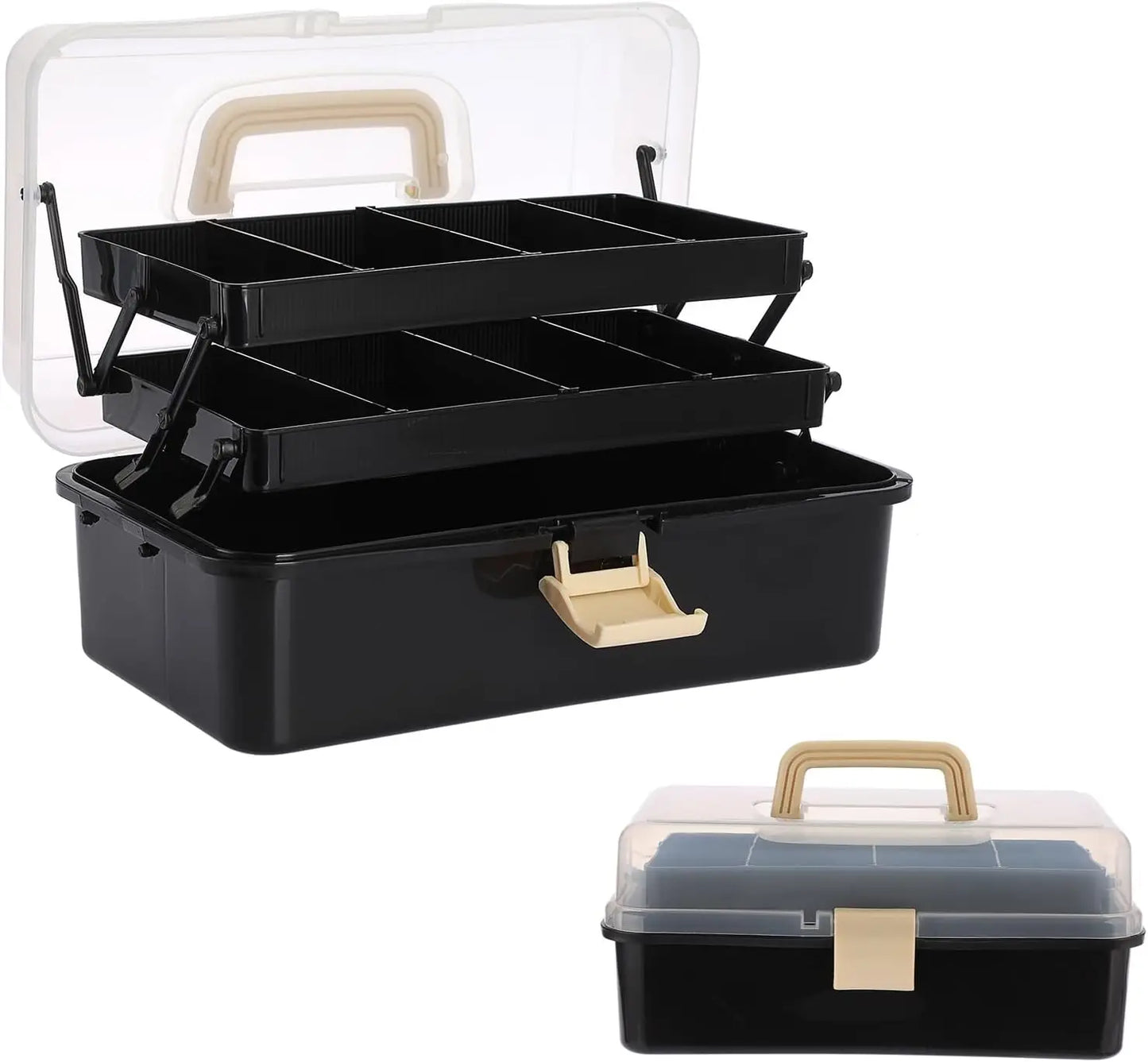 3-Layer Plastic Dividing Storage Box Craft Organizer and Storage with Adjustable Spacers Portable Handled Art Supply