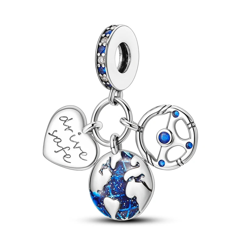 925 Sterling Silver Airplane Luggage Travel Pendants Bracelet Charms Fit Bangle For Women Jewelry Party Beads Gift DIY Accessory