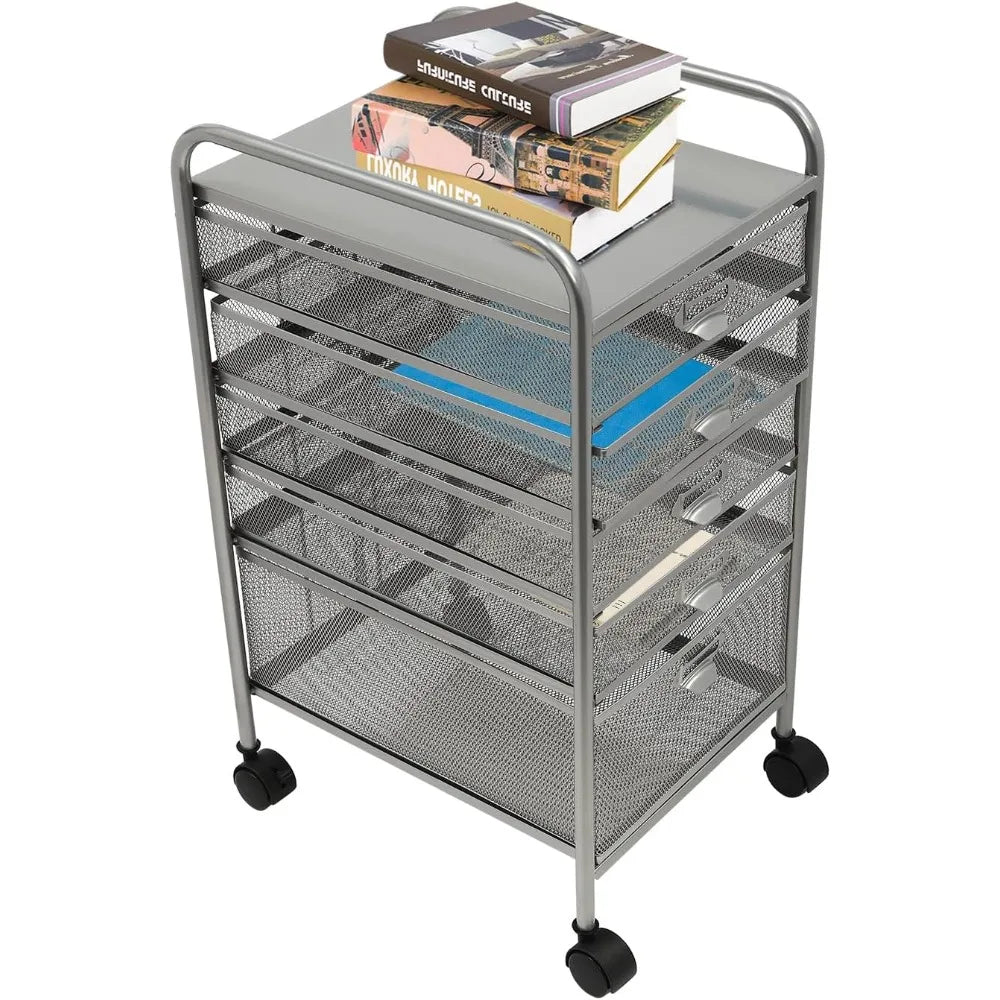 Rolling File Cabinet with 5 Drawers Craft Cart Organizer with four 360° swivel Wheels Freestanding Supplies Storage