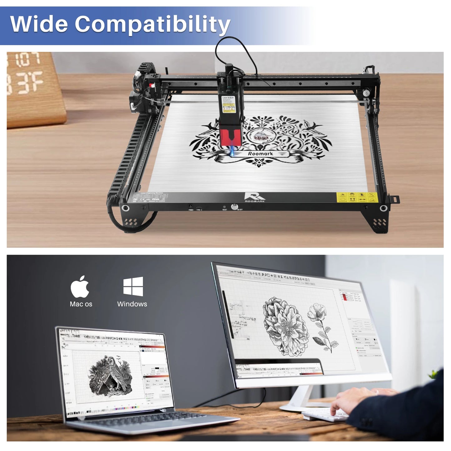 Roomark Laser Engraver Machine, 10 W Output Power High Precision Laser Cutter & Engraver for Wood Metal Acrylic Leather ，Class 4
