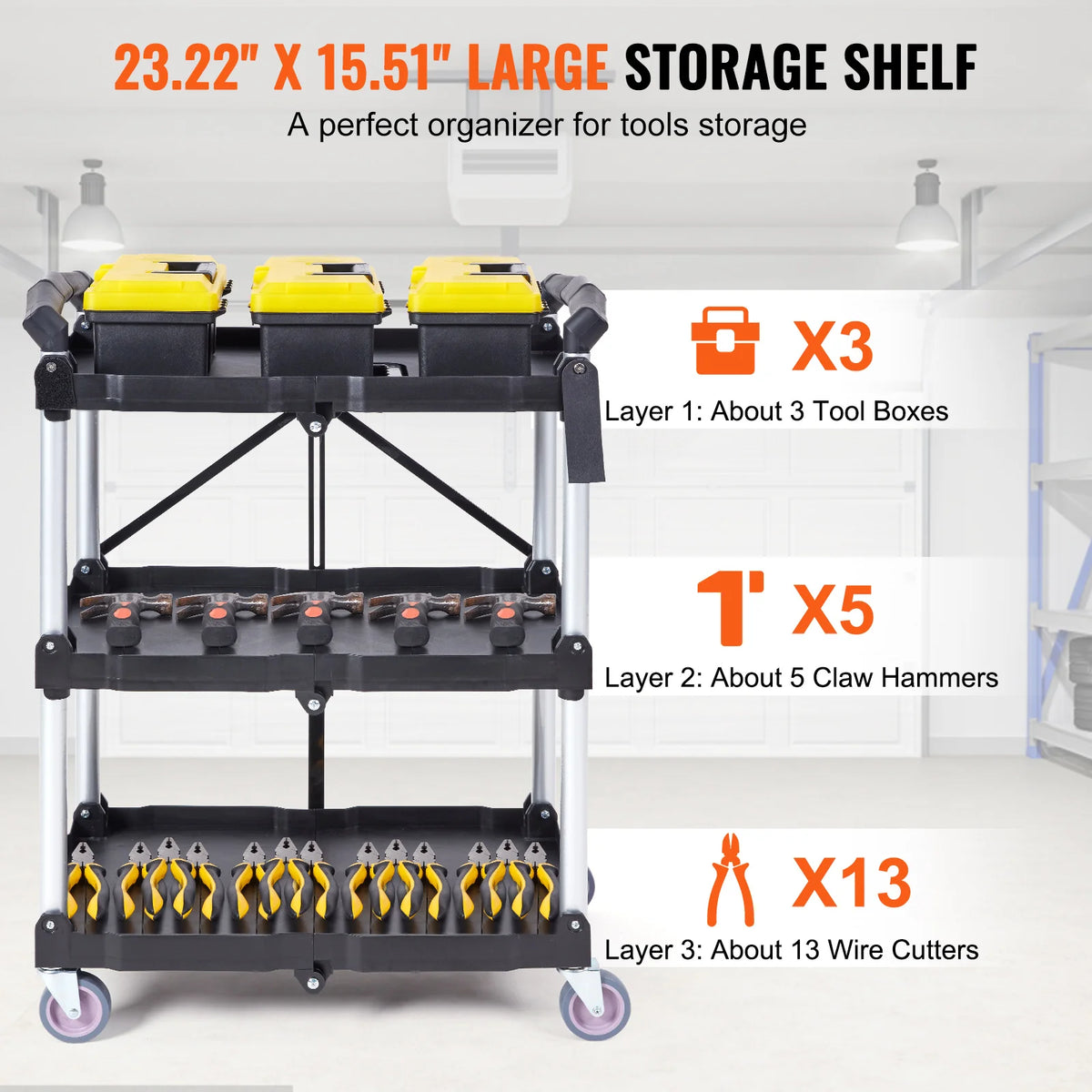 SucceBuy   3 Tier Folding Rolling Utility Cart Storage Shelf Movable Gap Rack Serving Cart Slide Organizer for Kitchen Bathroom