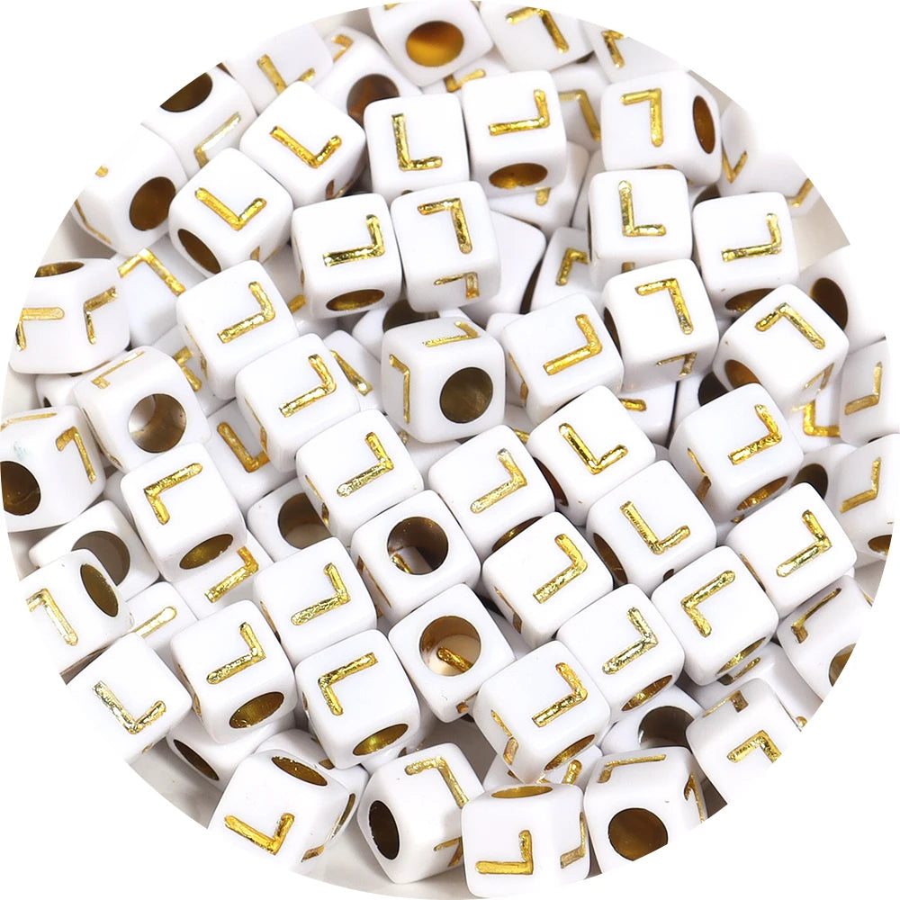 100Pcs/Lot 4.5mm 6mm Cube Acrylic Beads Alphabet Gold Letter Spacer Loose Beads 
For DIY Crafts Ornament Making