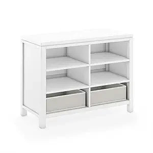 Crafting Kids- Creamy White: Wooden Shelving with Bins, 6 Compartment Art Supply Organizer for Playroom