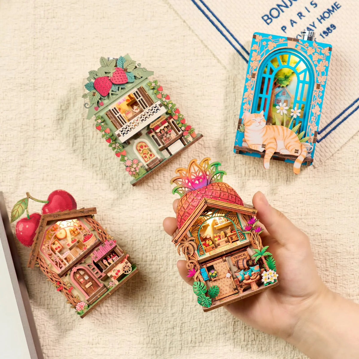 Fridge Magnet DIY Book Nook Kit 3D Puzzle Toy Dollhouse Shop Animal Mini House Furniture Creative Assembly Model Decoration