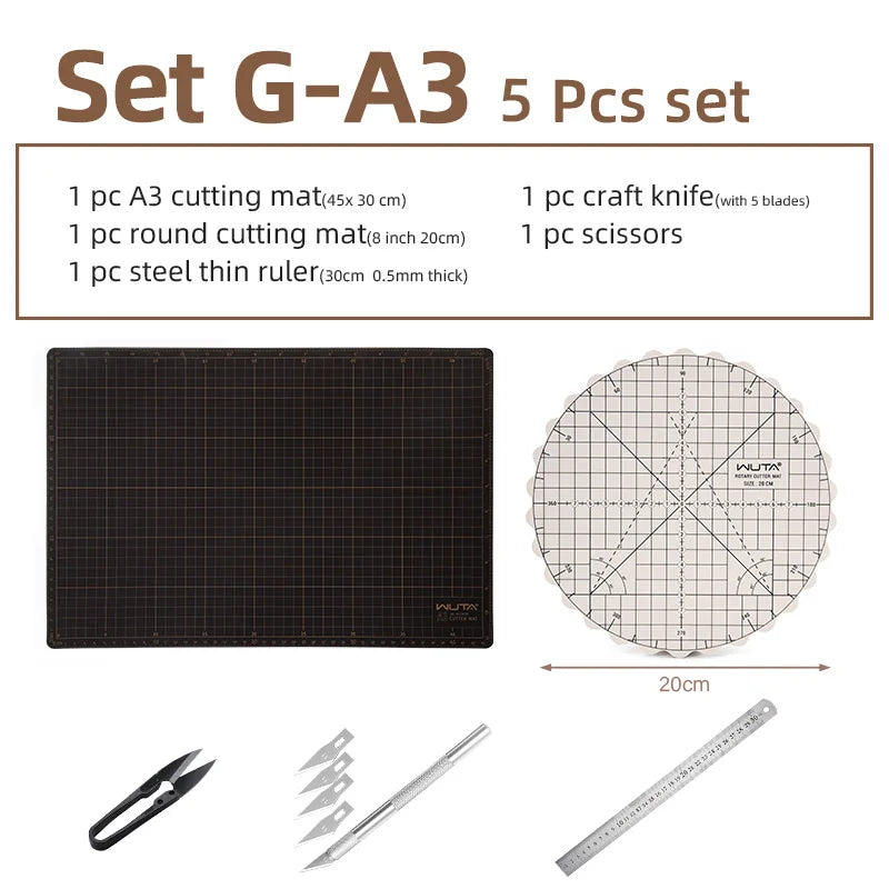 WUTA New Fabric Cutting Mat, Leather Cutting Board A1 A2 A3 A4 A5 Professional Self Healing Quality Double-Sided  Craft Tool Set