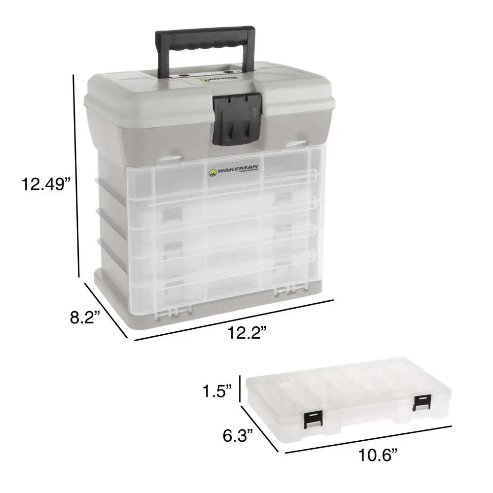 4-Drawer Tackle Box Organizer Fishing Crafts Supplies Storage Portable Gray Multipurpose Durable Polypropylene Accessories