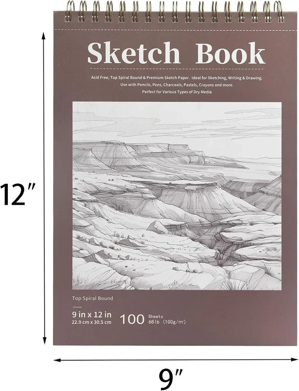 9" x 12" Sketchbook, Top Spiral Bound Sketchbook, 100 Sheets of 68lb/100gsm Drawing Paper, 1 Pack