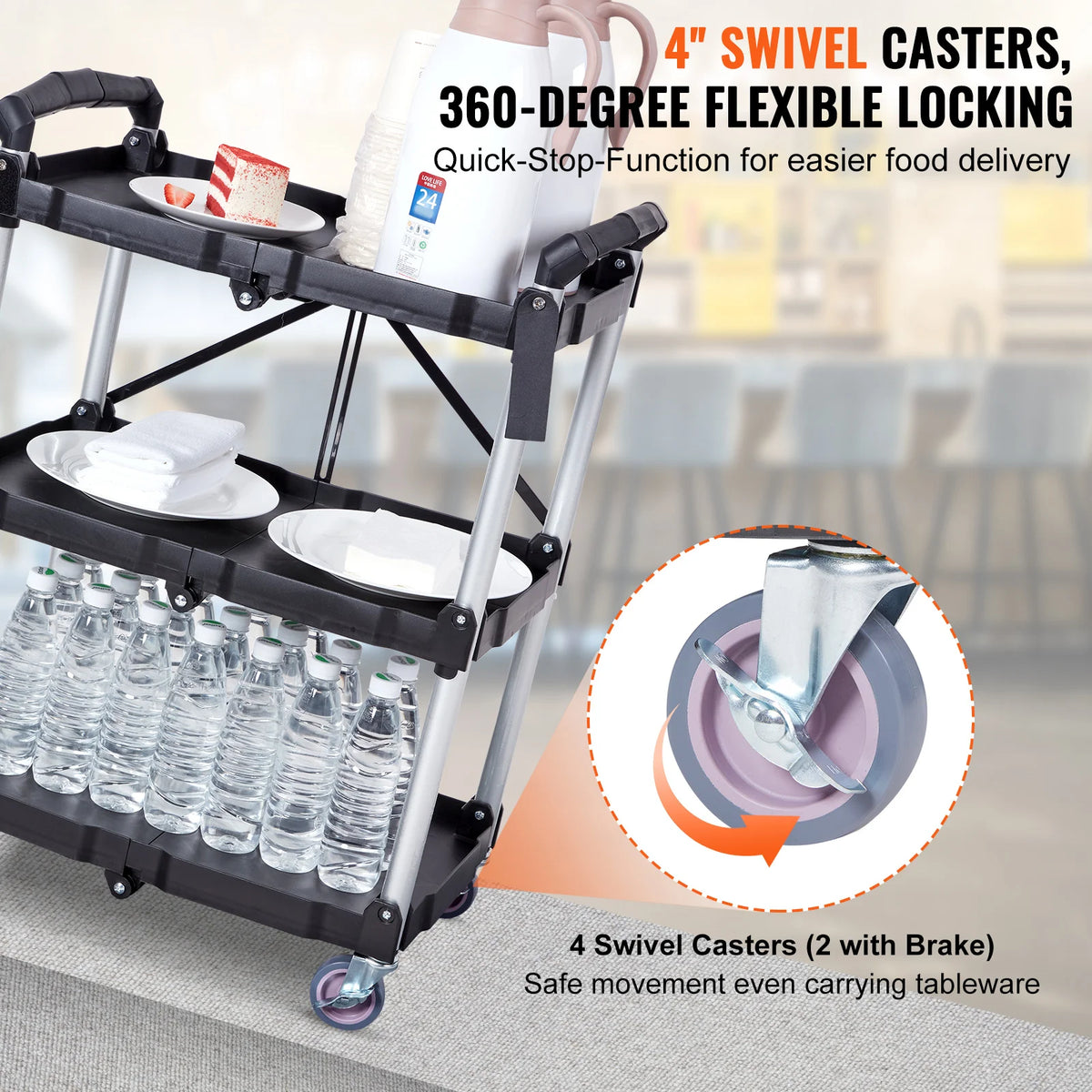 SucceBuy   3 Tier Folding Rolling Utility Cart Storage Shelf Movable Gap Rack Serving Cart Slide Organizer for Kitchen Bathroom