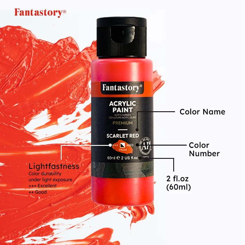 Fantastory 28 Classic Colors Acrylic Paint Set, Professional Craft Paint With 12 Brushes, Suitable for Wood/ Stons/ Model/ Rock