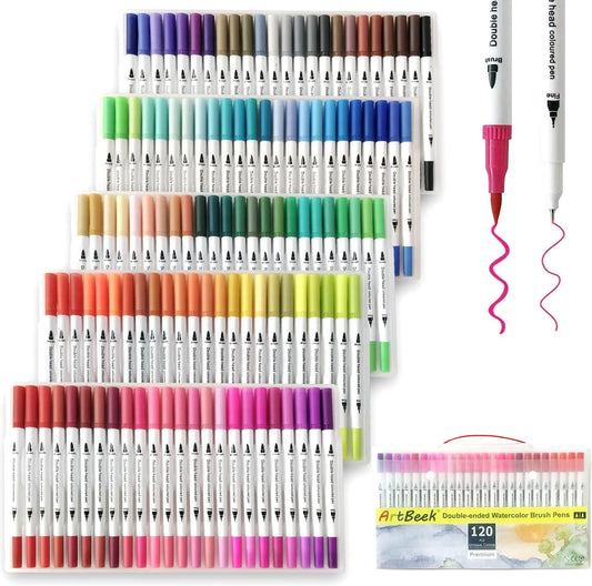 ArtBeek Dual Tip Brush Marker Pens 120 Color Markers for Adult Kids Coloring Markers Set for Coloring Books Bullet Journals Pla