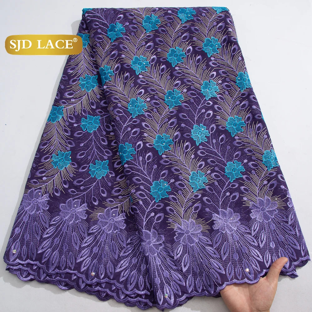 SJD LACE African Nigerian Cotton Lace Fabrics 5 Yards 2026 High Quality Swiss Cotton Lace for Sewing Party Women DIY Dress 4016