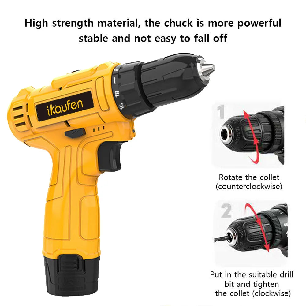 21V Cordless Impact Drill Driver Set Charger Included Electric Screwdriver Tool Kit 3 Variable Speeds 25+1 Torque Settings