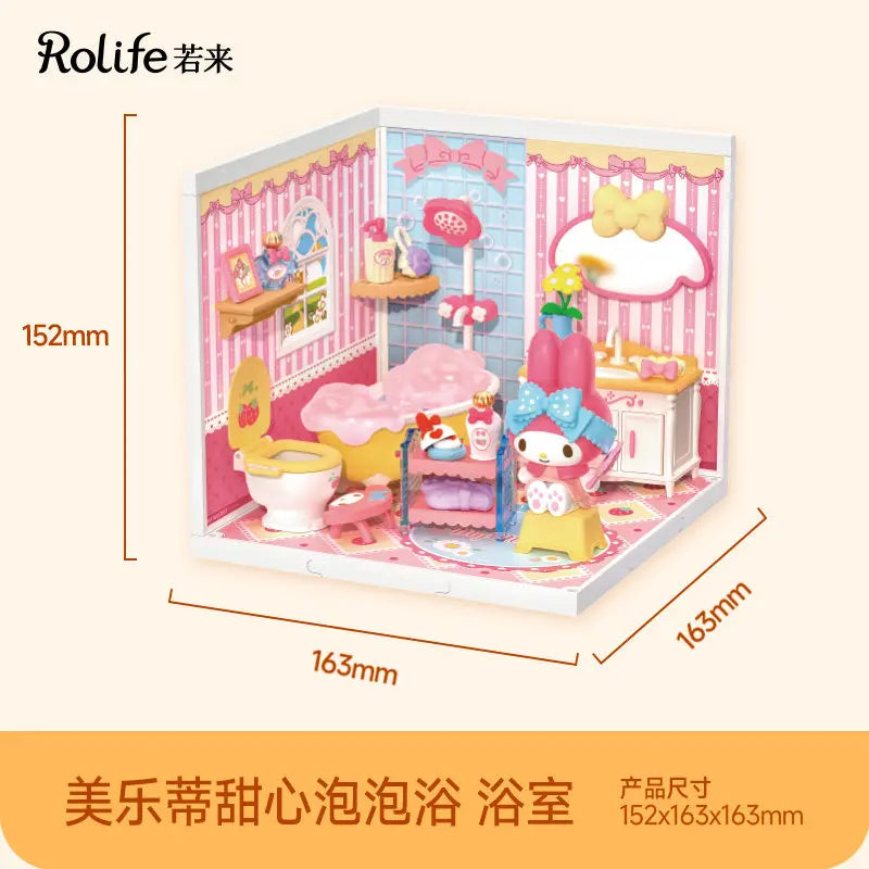 Rolife Sanrio Super World Series Buckle Assembly Hello Kitty Cinnamoroll Room Lighting Model Desktop Decoration Gift Kuromi