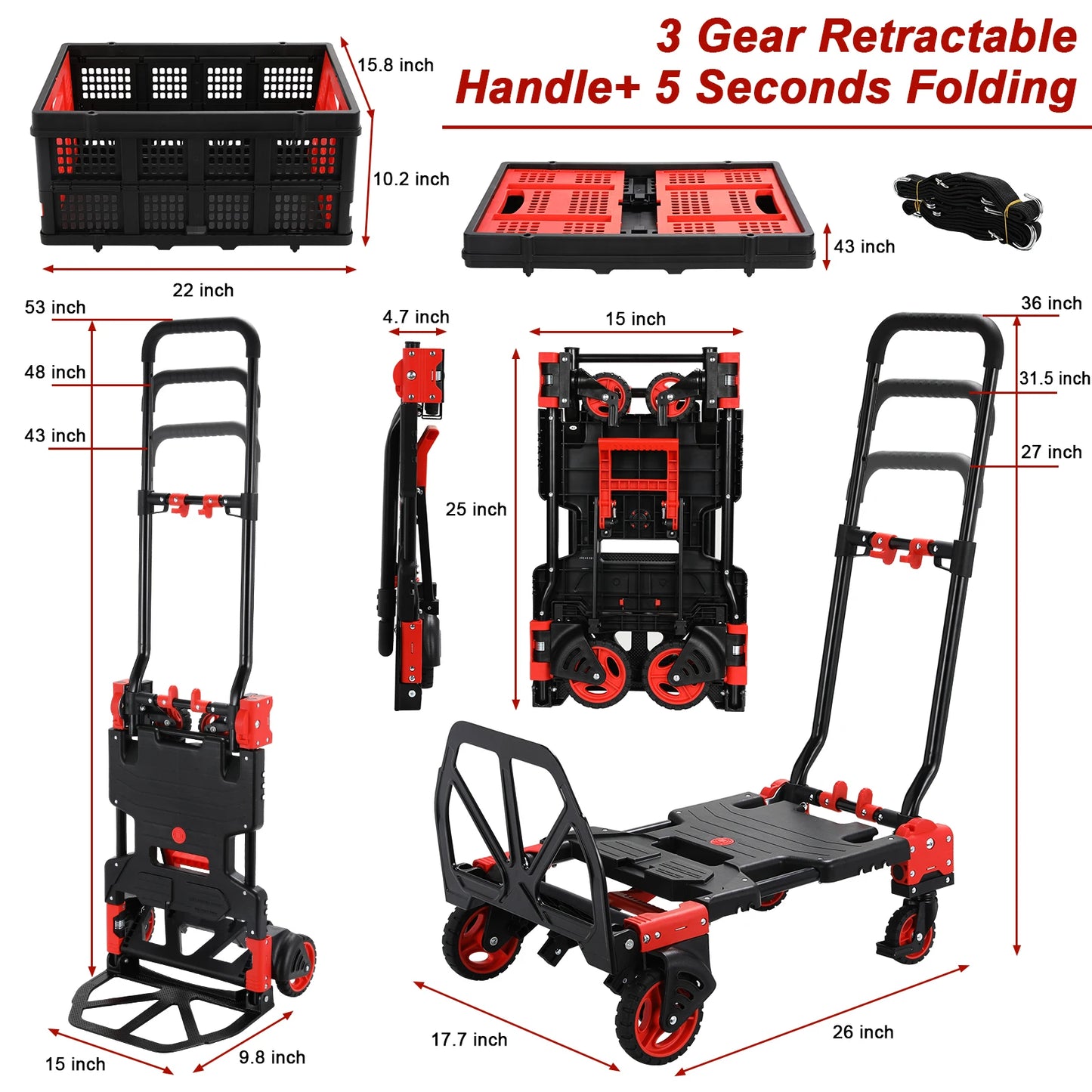Hand Truck Dolly, 2-in-1Platform Cart Dolly