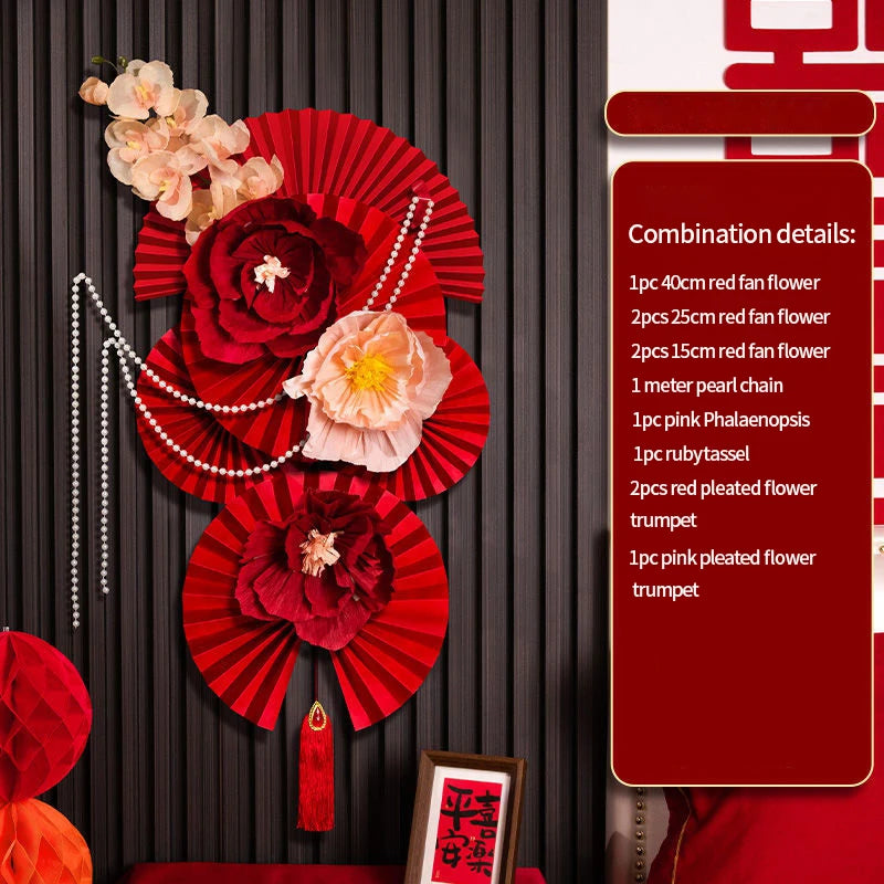 Chinese New Year 2026 Decoration Wall Hanging Decor Paper Folding Fan Sticker Wedding Party Decoration Spring Festival Supplies