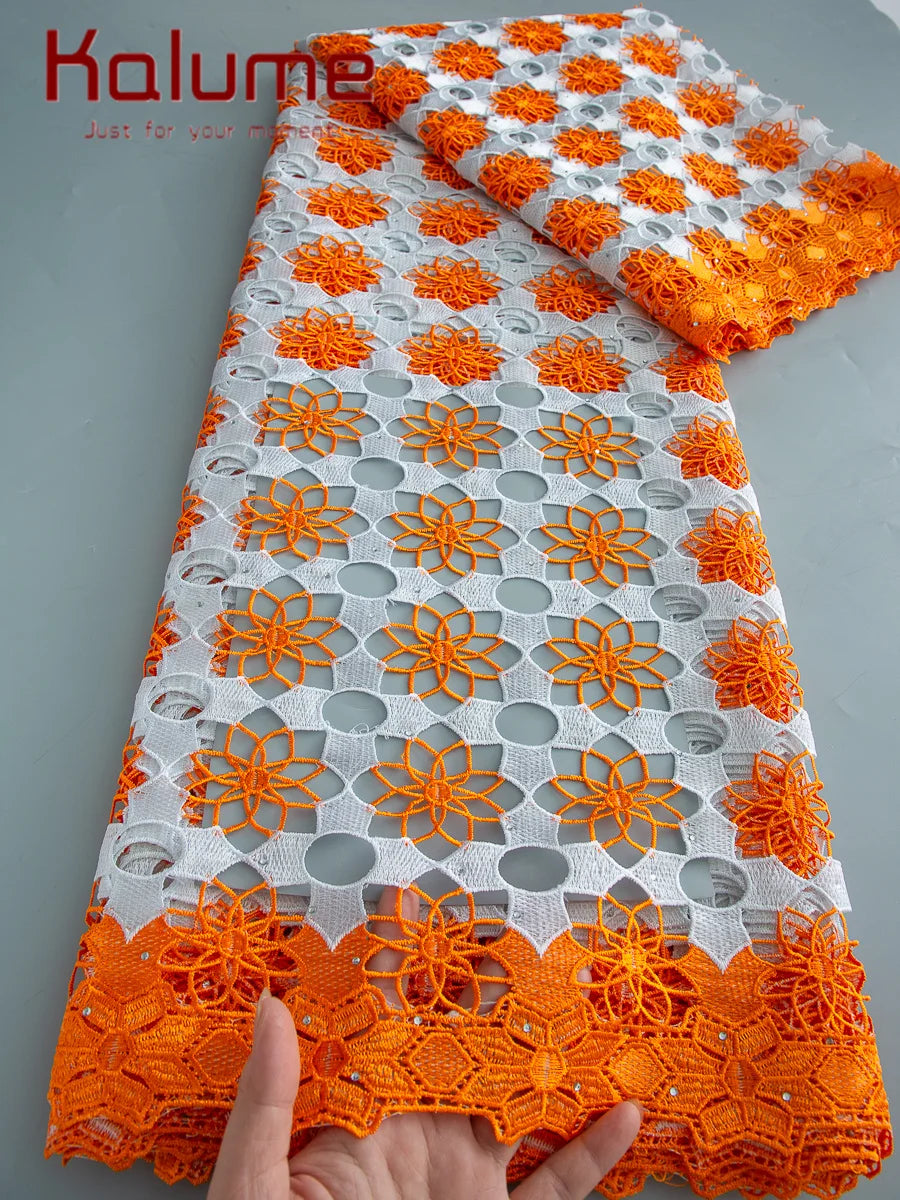 Kalume Latest Lace Fabric 2025 High Quality Lace 5 Yards Nigerian Guipure Cord Lace Fabrics for Luxury Dresses Sewing F3667