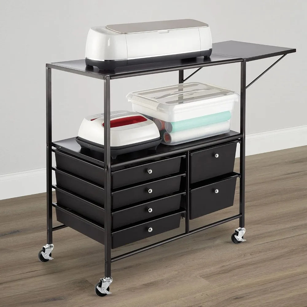 Essex Black Drawers & Rolling Cart with Tray and Extendable Table Multi-Functional Storage Cart
