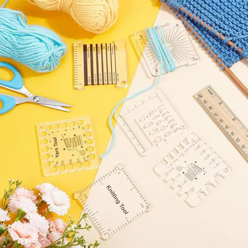 Clear Sewing Ruler 6pcs Yarn & Knitting Ruler Acrylic Clear Scales Crochet Gauge Measuring Tool for Spinners