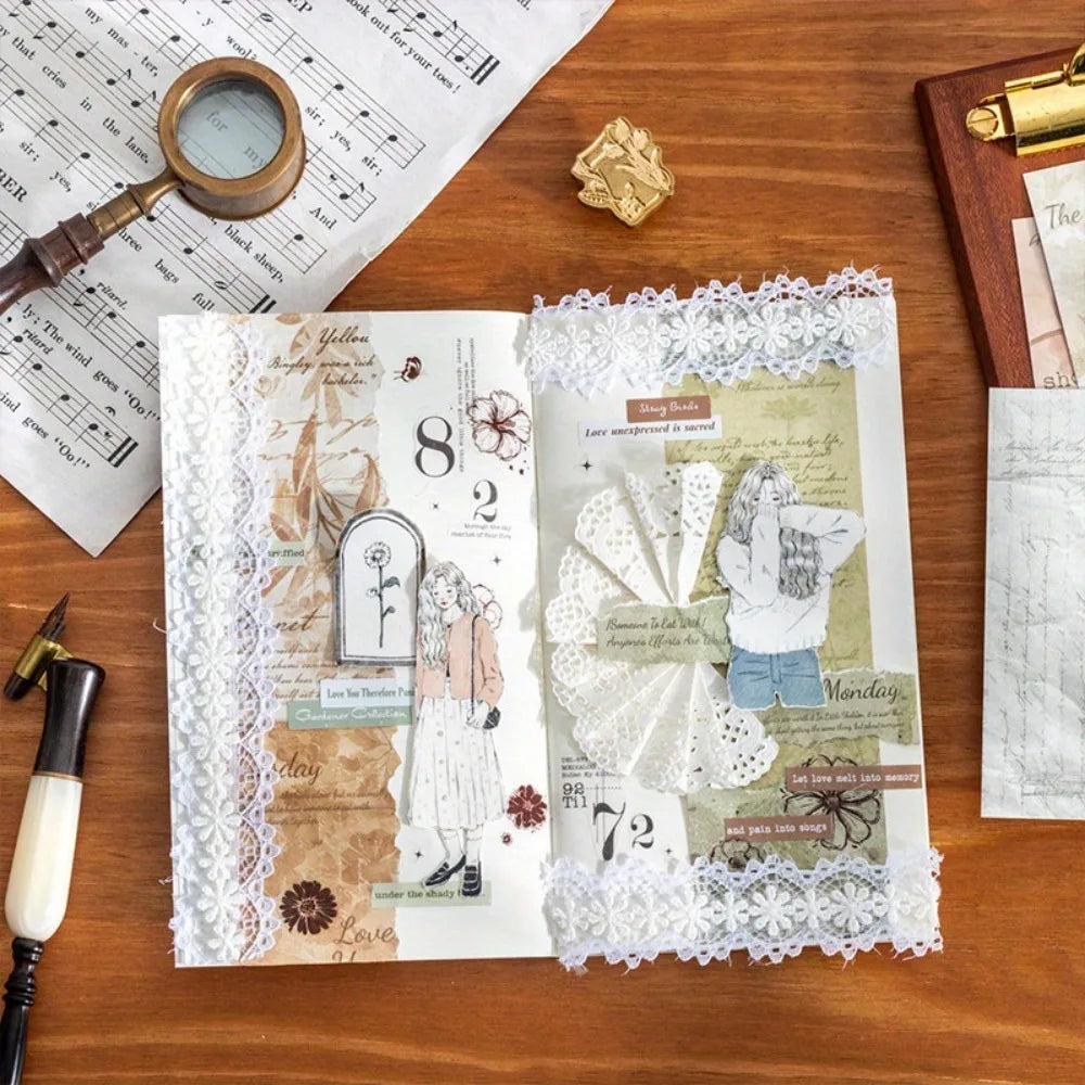 120pcs Vintage Poetry Sticker Book, 6 Styles Dual-Texture Scrapbooking Decals for Junk Journals (Floral & Text Collage Kit)