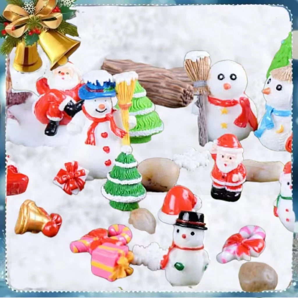 150 Christmas miniature statue Kit Garden Mini Resin Santa Snowman Snowflake House elk ornament Landscape decoration Winter tree