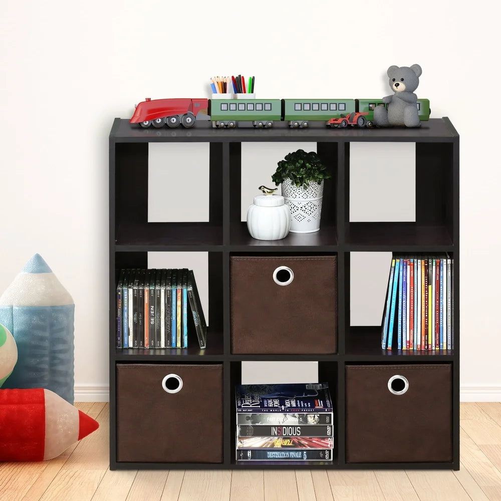 9-Cube Organizer with Foldable Bins Engineered Wood Storage Solution Toys Crafts Office Supplies and Home Decor