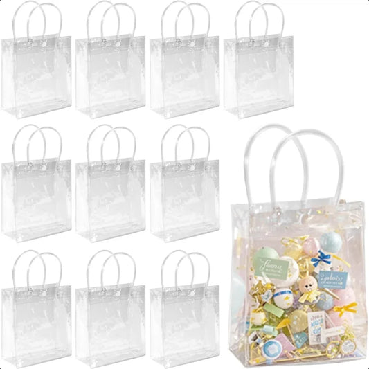 Clear PVC Gift Bags with Handles 10 PCS PVC Party Favor Bags Transparent Party Favour Plastic Gift Bags 5.9X6.3 Inches Clear Mi